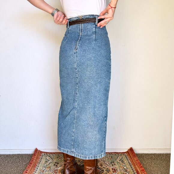 Vintage Maxi Cotton Denim Button Up Skirt - Picture 3 of 6